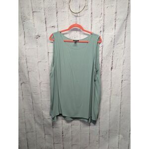 Eileen Fisher Silk Georgette Crepe Long Shell‎ Sz 2X Sea Green Tank Blouse Top